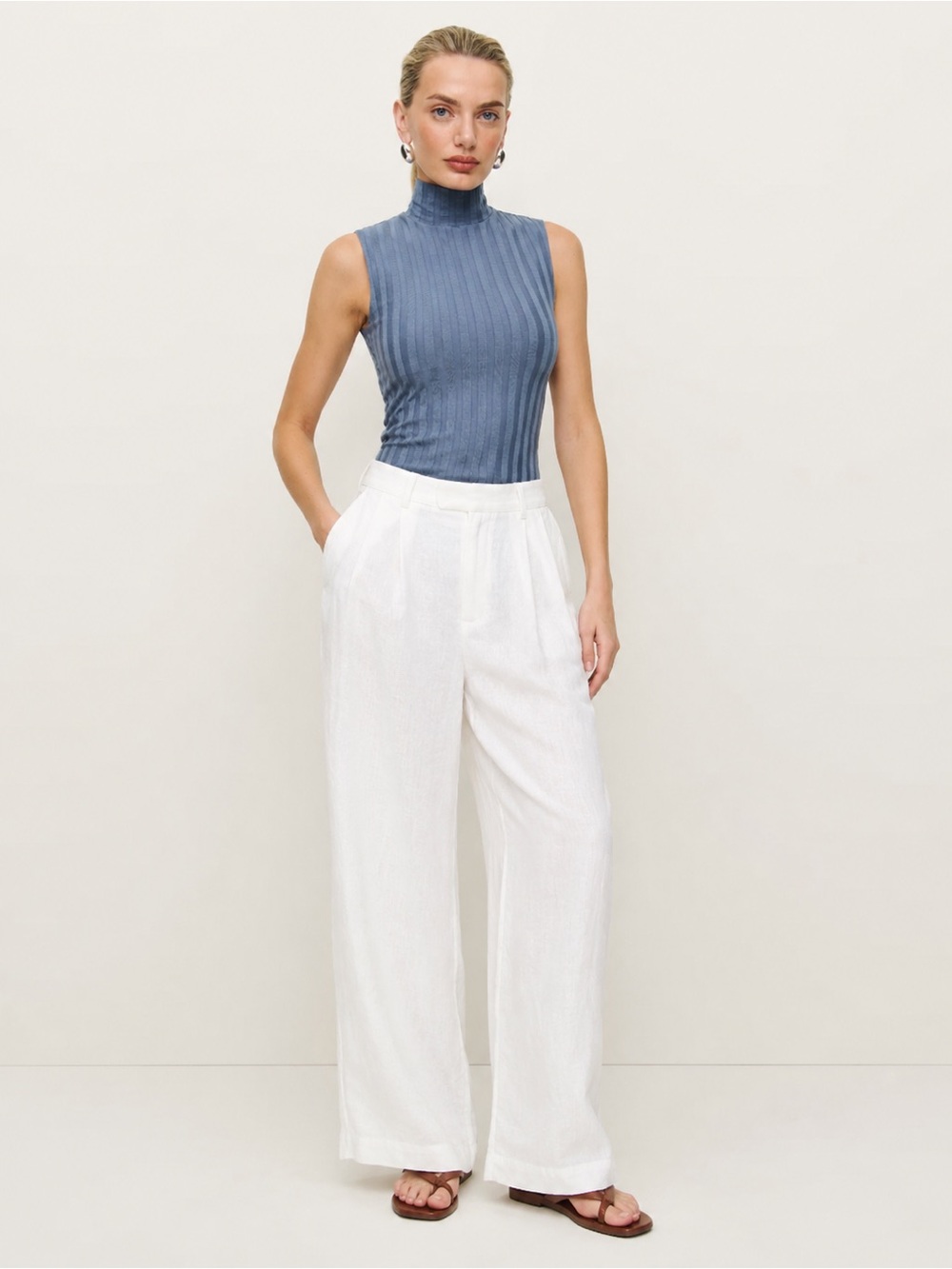 Reformation Maison Knit Top Cornflower Blue Grey Ribbed Sleeveless Tank size XS